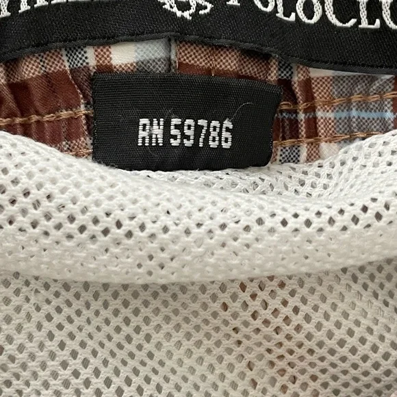 Beverly Hills Polo Club plaid Brown Tan blue Cargo Shorts Swim Trunks Size: L - Picture 4 of 6